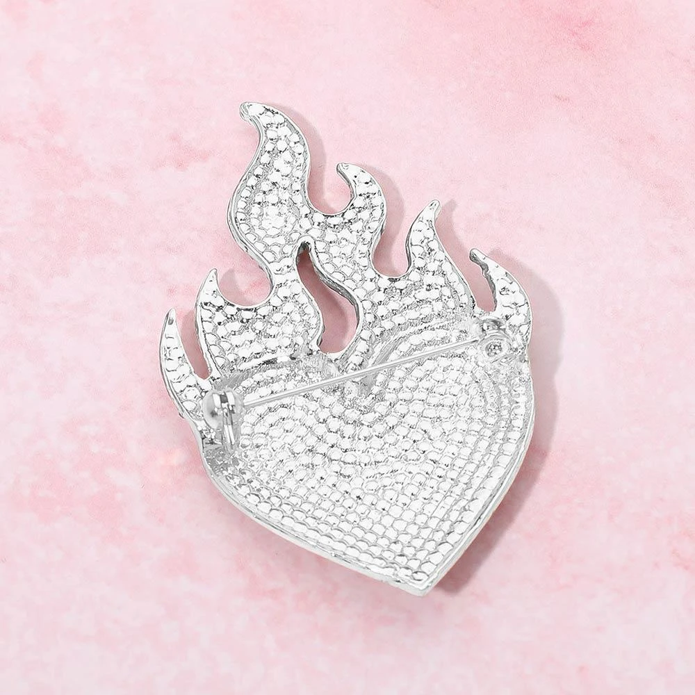 FASHNZFAB Rhinestone Pave Flame Heart Pin Brooch 3
