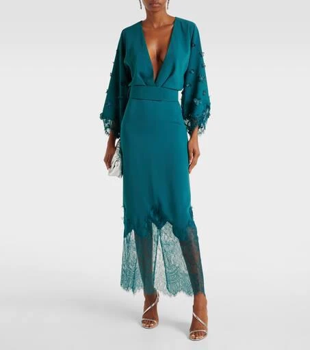 Costarellos Lace-trimmed draped midi dress 2