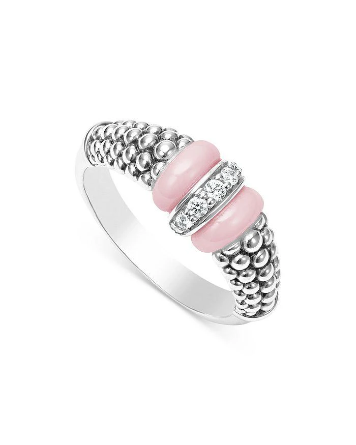 LAGOS Sterling Silver Pink Caviar Diamond 
Pink Ceramic Bead Statement Ring