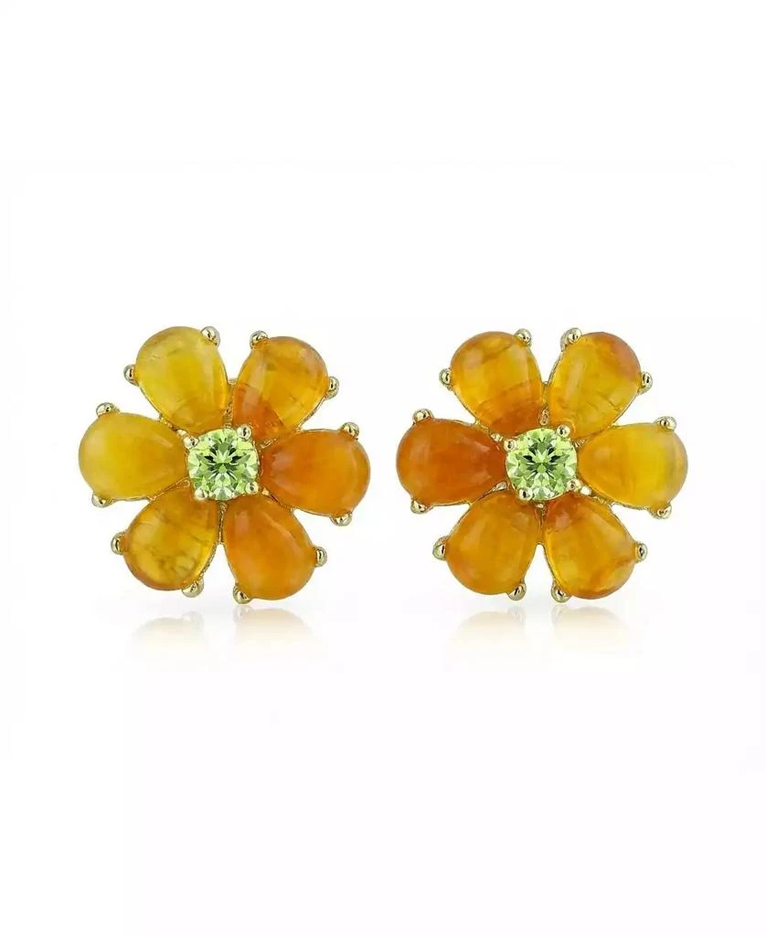Bling Jewelry Floral CZ Center   Jade Flower Stud Earrings Gold Plated .925 Sterling Silver