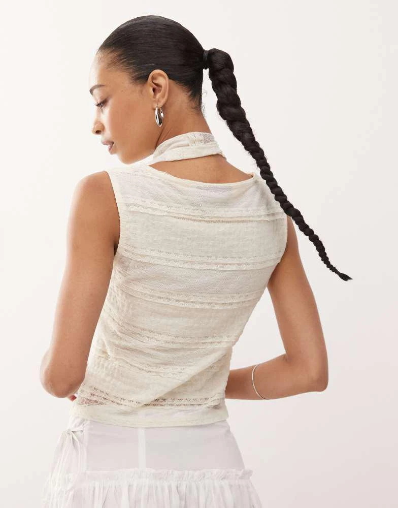 Reclaimed Vintage Reclaimed Vintage textured jersey and lace slash neck tank top and matching scarf in cream 3