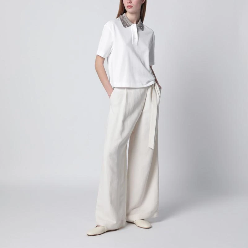 Brunello Cucinelli White polo shirt with Dazzling Knit Collar 2