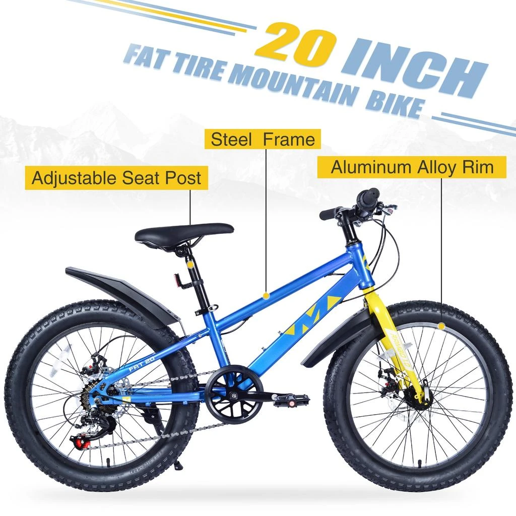 Streamdale Furniture Streamdale 20 Inch Kids Bicycles, Fat Tire Mountain Bike for Boys and Girls Age 5 + Years, Dual-Disc Brake, Shimano 7-Speed 2