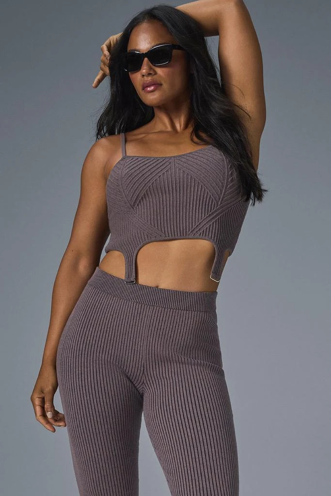 Alo Denim Knit Garter Tank - Raisinette/Black 1