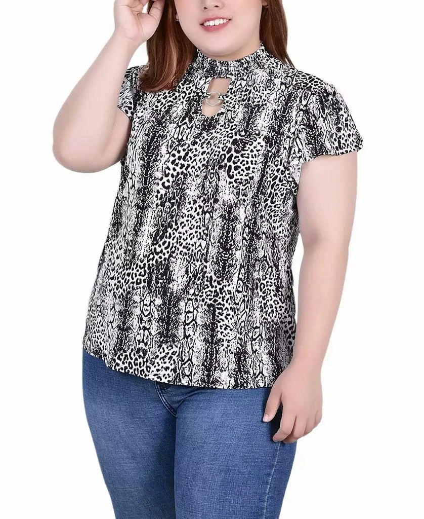 NY Collection Plus Size Short Flutter Sleeve Mock Neck Top 1