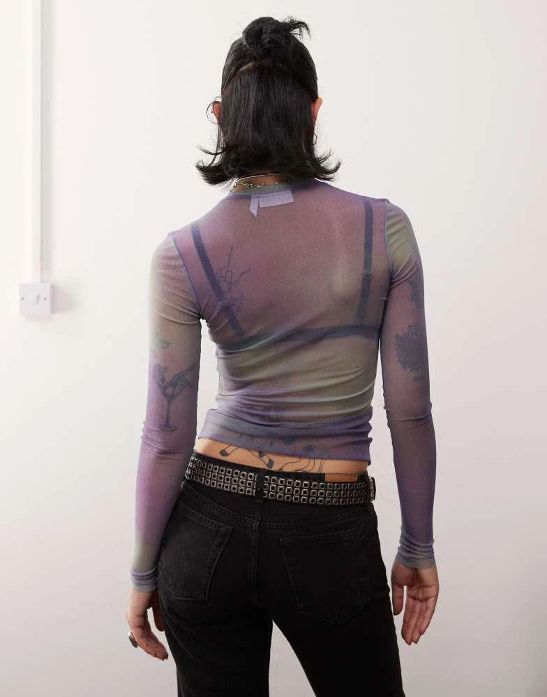 Weekday Weekday mesh long sleeve top in purple fade print 2