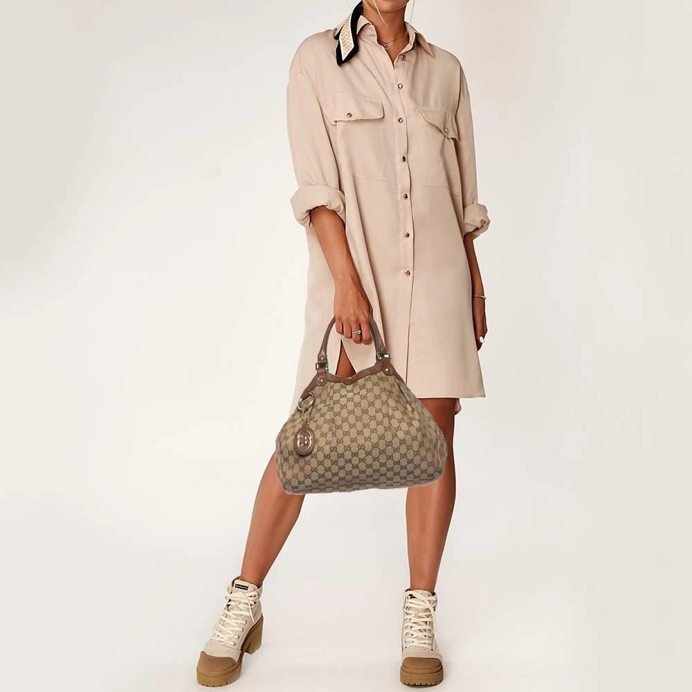 Gucci Gucci Beige/Brown GG Canvas and Leather Medium Sukey Tote 2