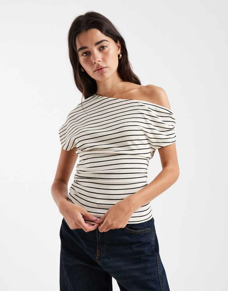 ASOS ASOS DESIGN fallen shoulder with gathered waist top in stripe