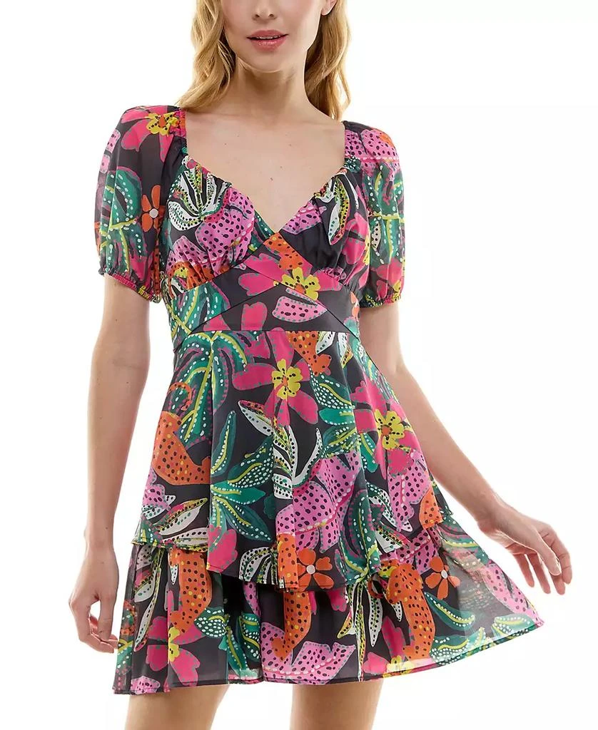 Crystal Doll Juniors' Puff-Sleeve Tie-Back Dress 1