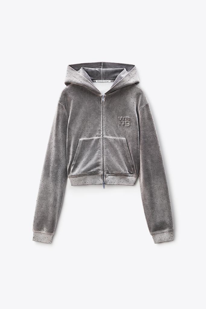 Alexander Wang Shrunken Hoodie in Crystal Hotfix Velour