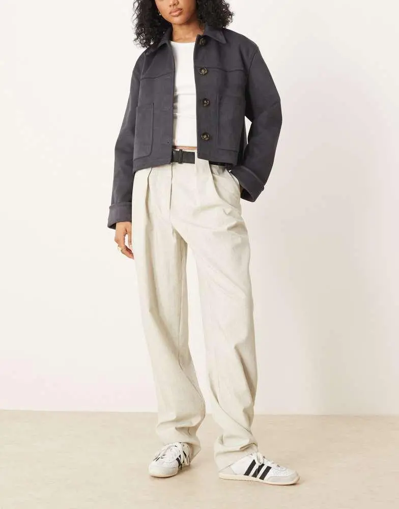 ASOS ASOS DESIGN Tall tailored textured barrel leg trousers with belt in off white