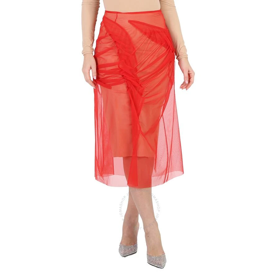 MAISON MARGIELA Ladies Red Tulle-Overlay Asymmetric Skirt 1