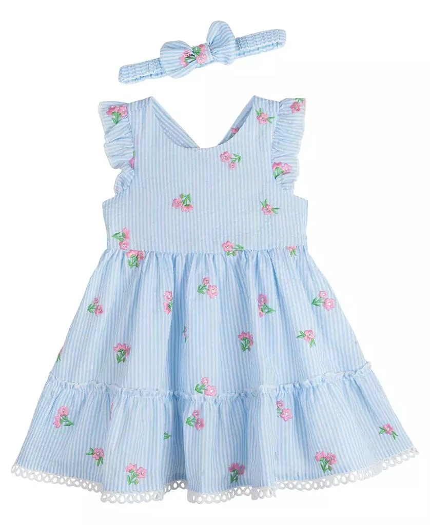 Rare Editions Baby Girls 2-Piece Seersucker Dress with Matching Headband Set 2
