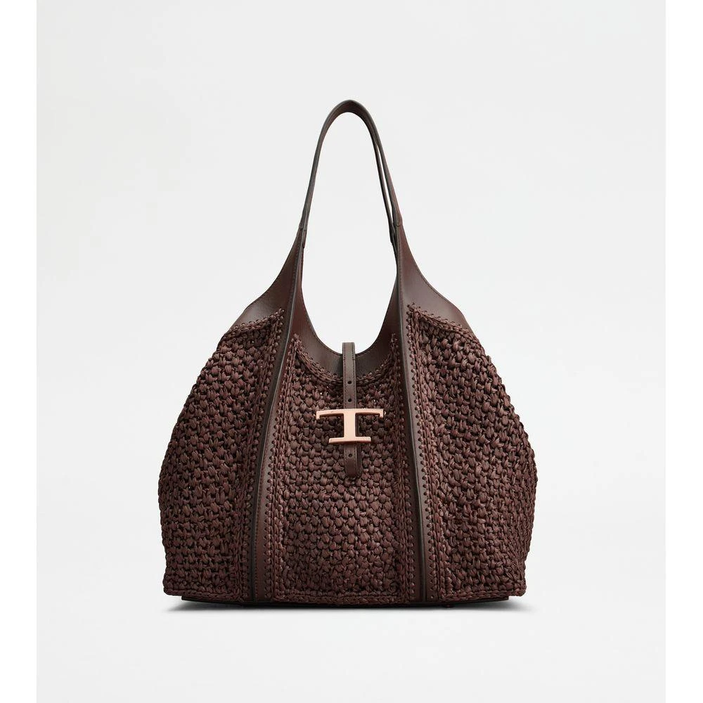 Tod's T Timeless Shopping Bag in Raffia and Leather Medium 1