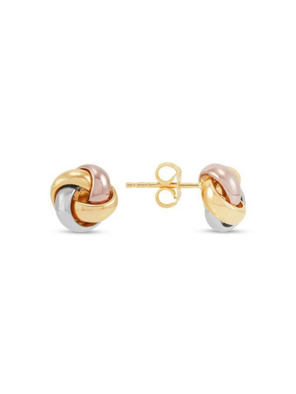 Saks Fifth Avenue Tri Tone 14K Gold Love Knot Stud Earrings 1