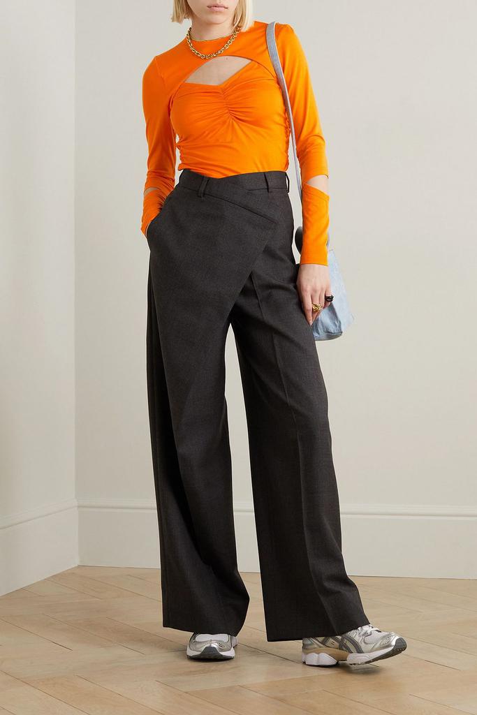 GANNI Cutout gathered stretch-TENCEL Lyocell jersey top