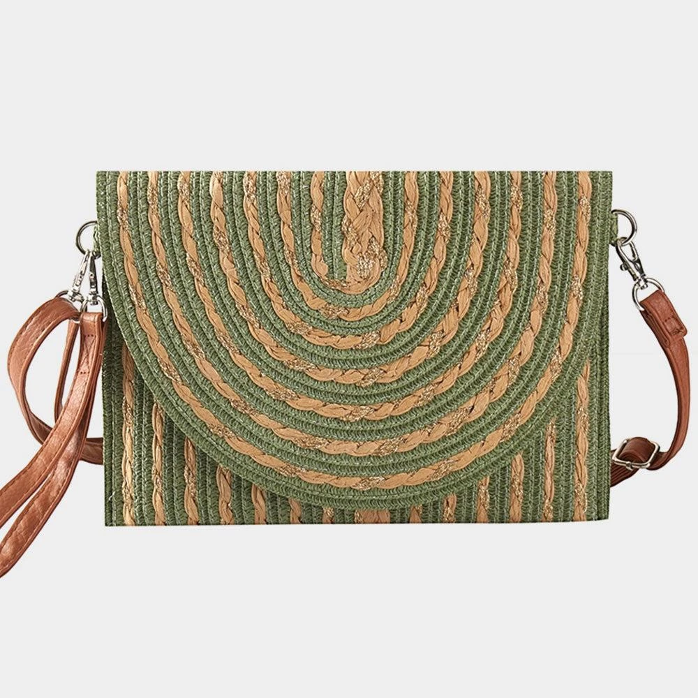 FASHNZFAB Gold Threads Mixed Straw Clutch Bag / Crossbody Bag