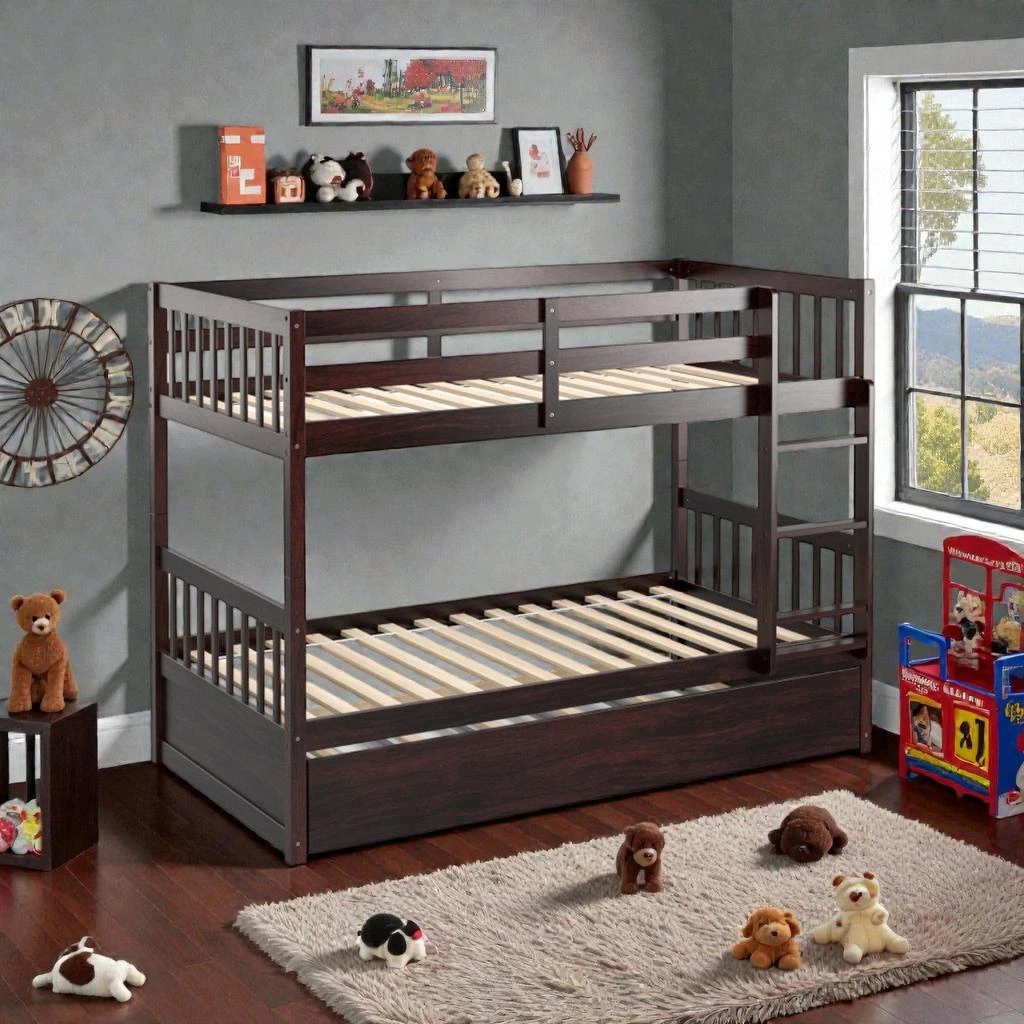 Hivvago Twin Over Twin Stackable Bunk Bed with Trundle and Integrated Ladder