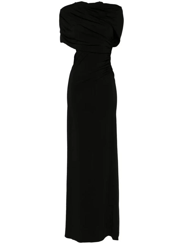 fall pink dress Pink Scoop Neck Gown With Sequin Applique And Lace-Up Back