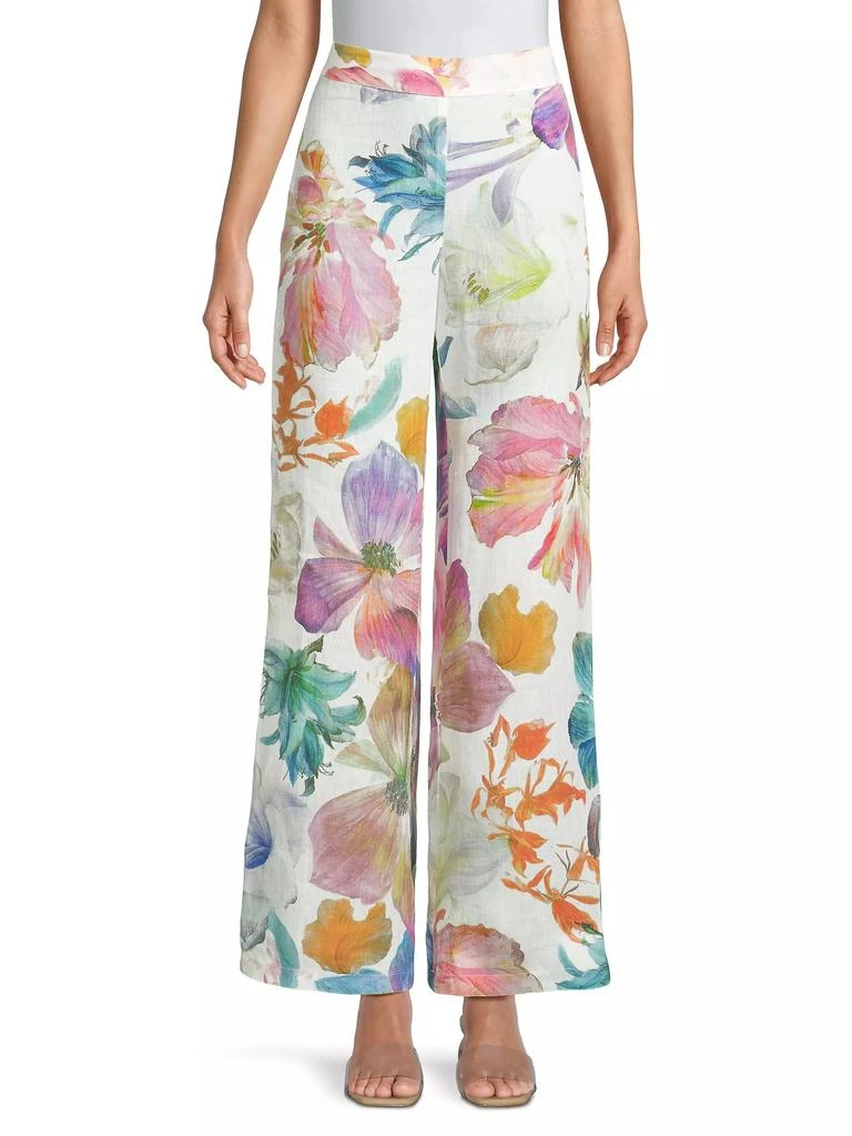 120% Lino ​Linen Floral Wide-Leg Pants 3