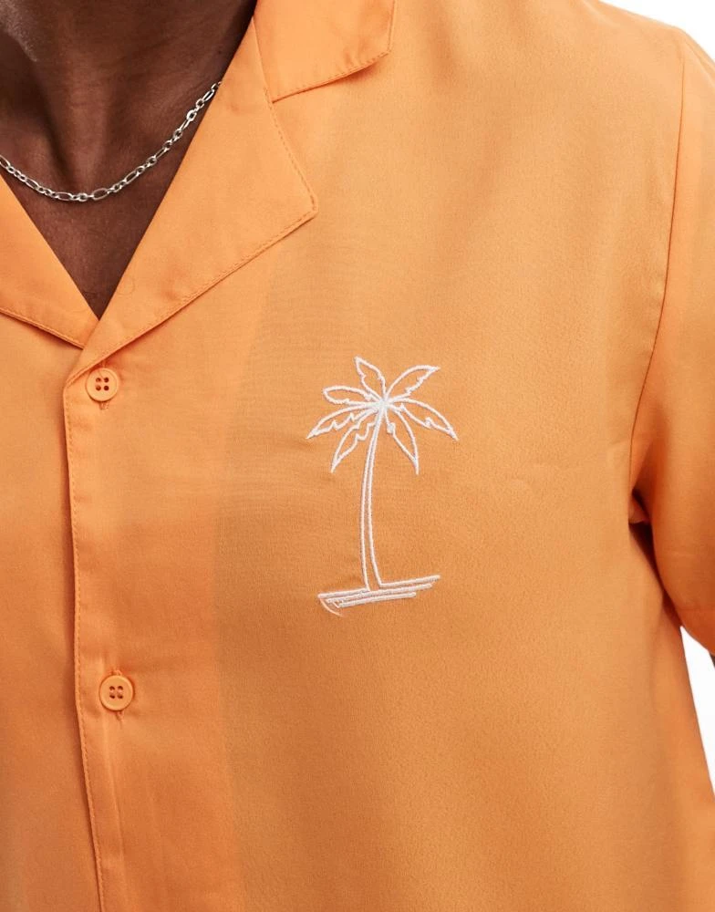 Another Influence Another Influence beach shirt with palm embroidery in apricot 2
