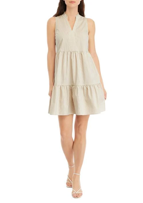 52seven Womens Sleeveless Pinstripe Tiered A Line Dress 1