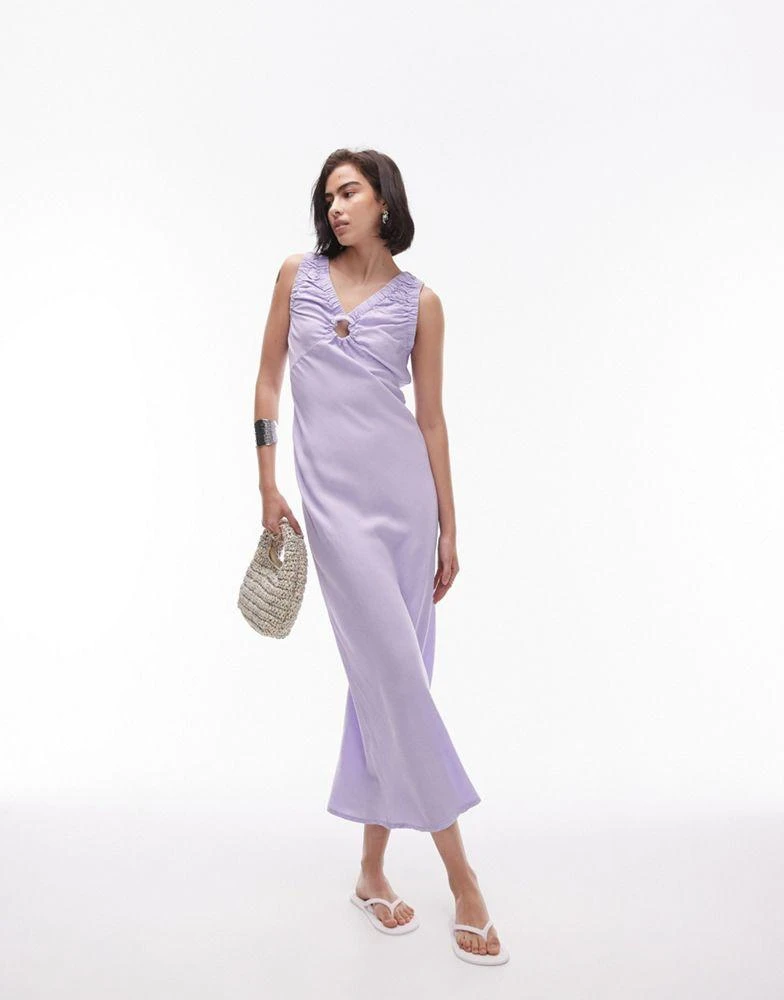 Topshop Topshop acid wash v neck key hole midi dress in lilac 1