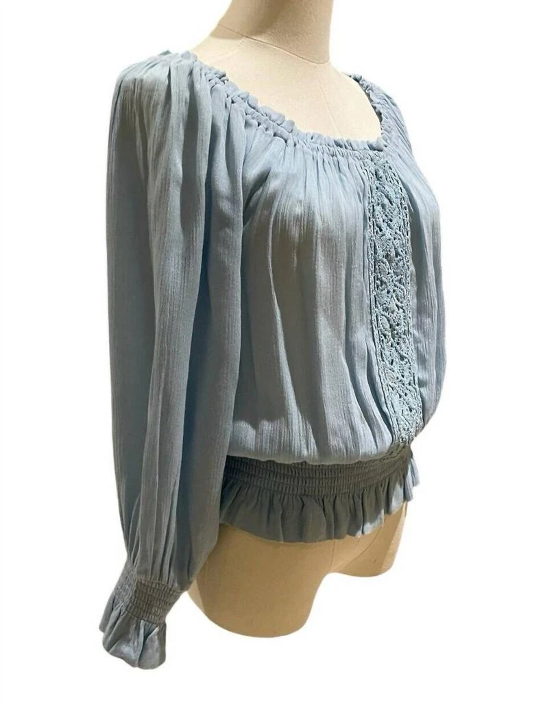 Planet Gold Peasant Blouse Long Sleeve Boho Crochet Top In Blue 2