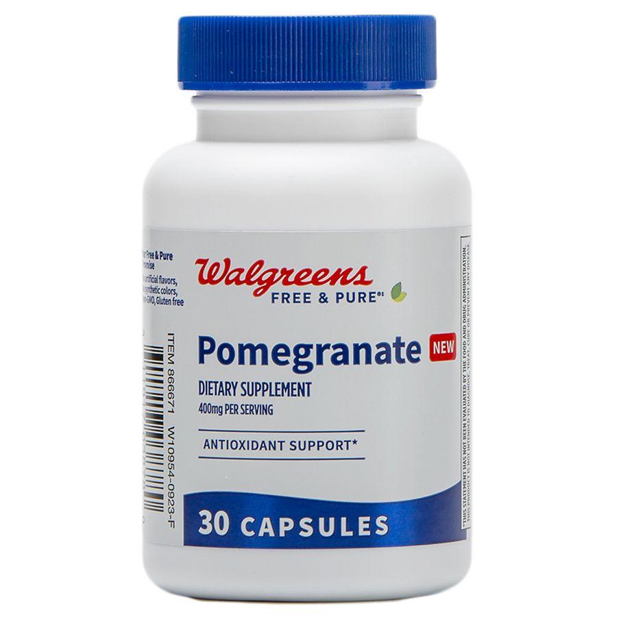 Walgreens Free & Pure Pomegranate Supplement 400mg Capsules for Antioxidant Support (30 days)