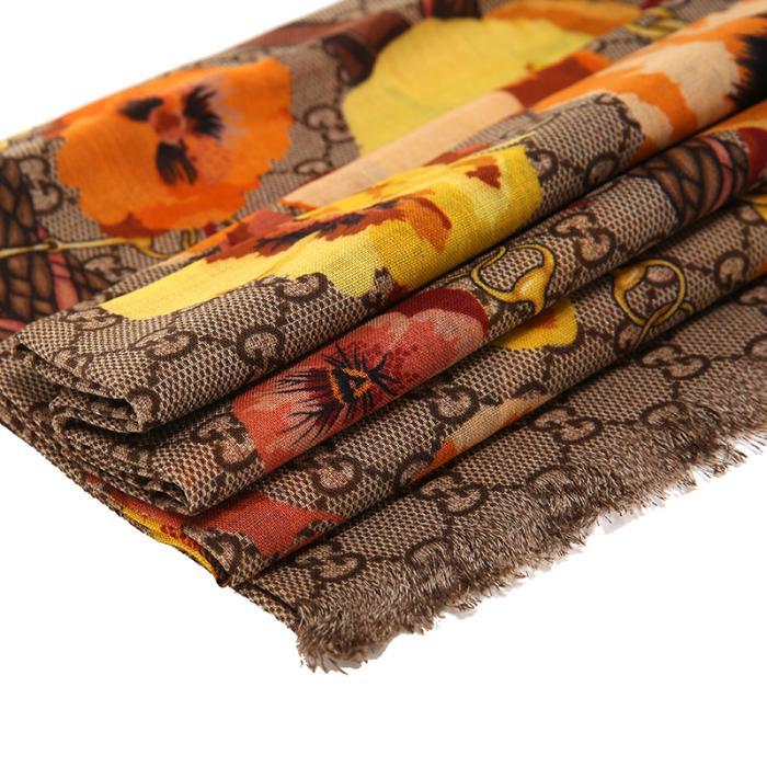 Gucci Gucci - Beige/Orange GG Floral Print Wool Scarf