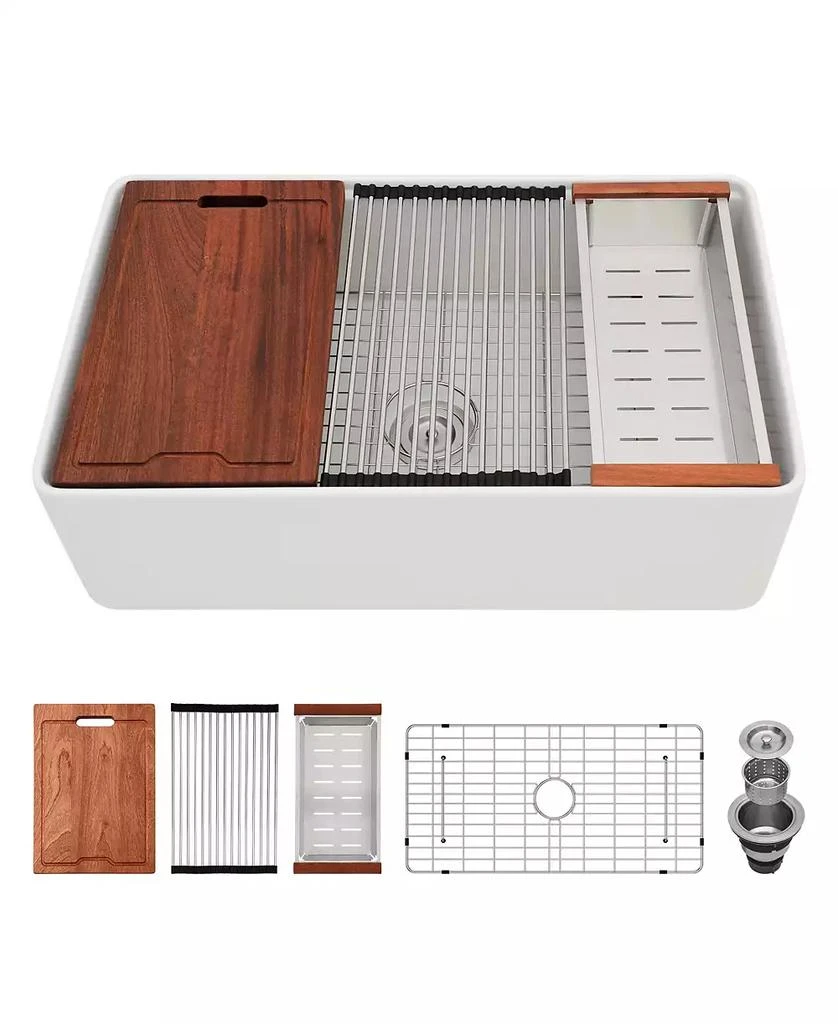 Flynama 33x20x10inch White Farmhouse Sink Porcelain Ceramic Single Bowl Workstation Kitchen Sink 3