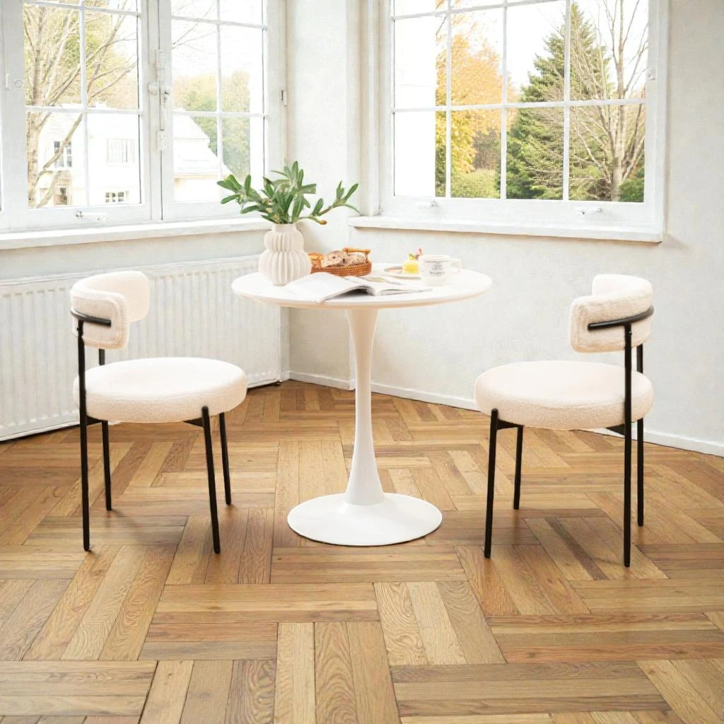 Hivvago Boucle Accent Dining Chair with Rounded Back and Sturdy Metal Frame - Set of 2