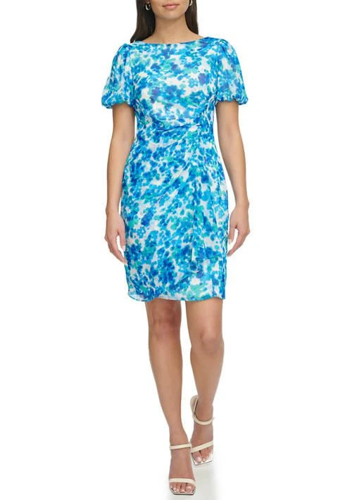 DKNY Womens Printed Chiffon Fit And Flare Dress 1
