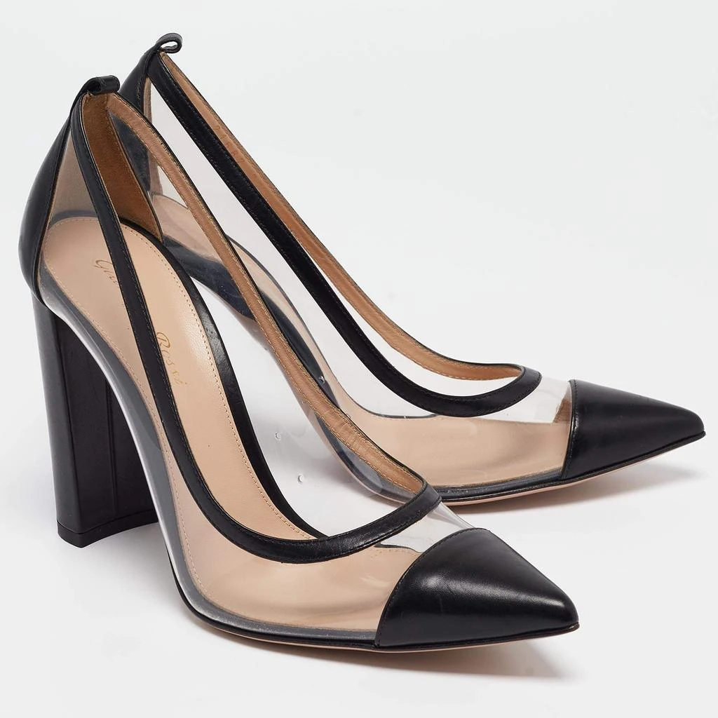 Gianvito Rossi Gianvito Rossi Black Leather and PVC Plexi Block Heel Pumps Size 39 4