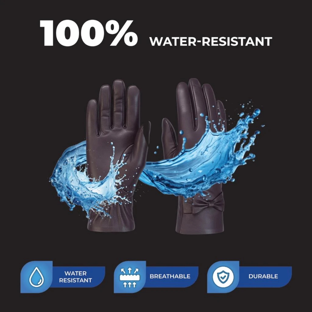 Infinity Leather Womens Purple Italian Leather Soft Wool Lining Winter Bow Design Driving Gloves 5