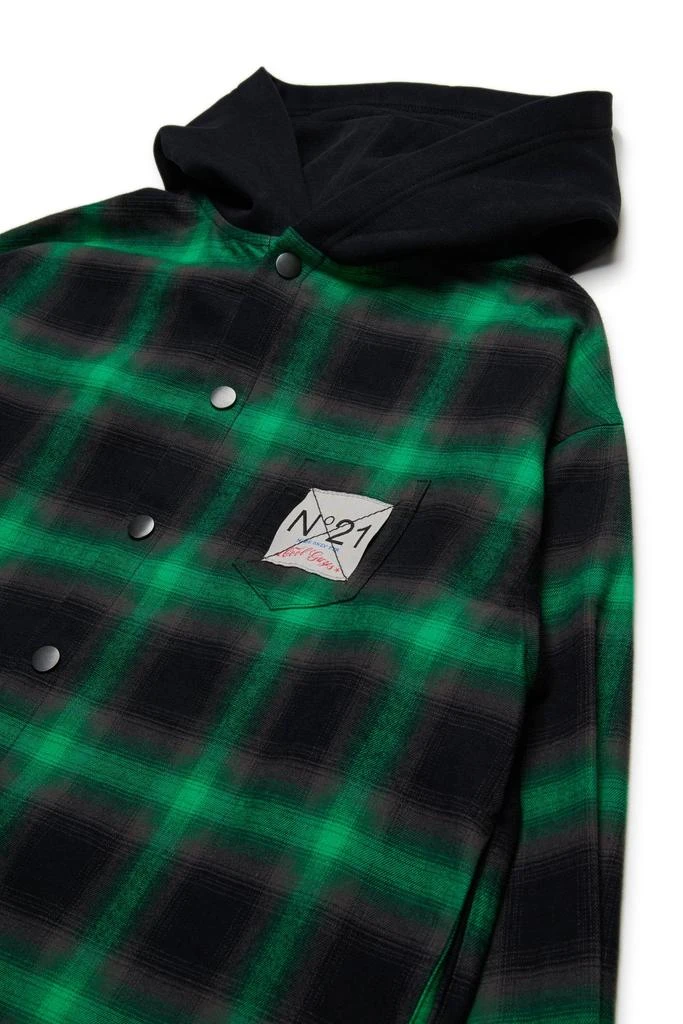 N°21 N°21 Kids Logo Patch Checked Hooded Shirt 3