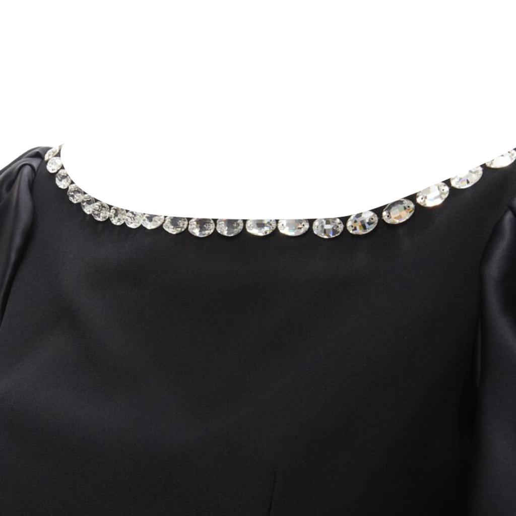 RASARIO crystal embellished neckline puff balloon sleeves dress