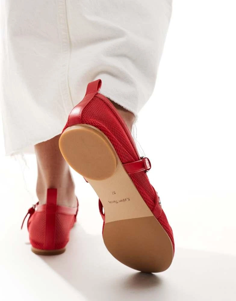 & Other Stories & Other Stories mesh ballerina pumps with cross over studded straps in red 2