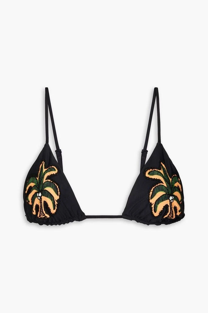 JOHANNA ORTIZ Zambia tasseled embroidered printed triangle bikini top 1