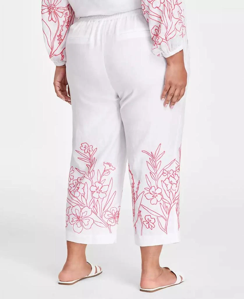 Charter Club Plus Size 100% Linen Embroidered Cropped Pants, Exclusively at Macy's 4