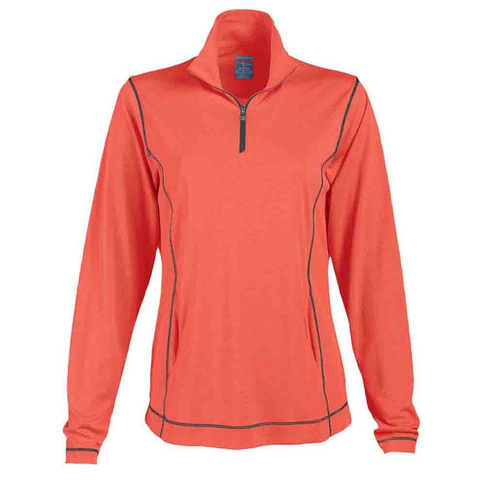 Page & Tuttle Coverstitch Heather Mock Neck Long Sleeve 1/4 Zip Pullover Top
