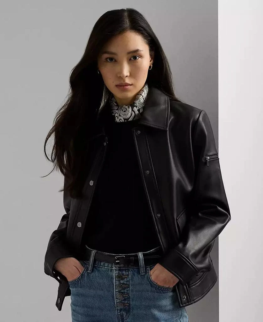Ralph Lauren Women
s Buttoned Leather Jacket 1