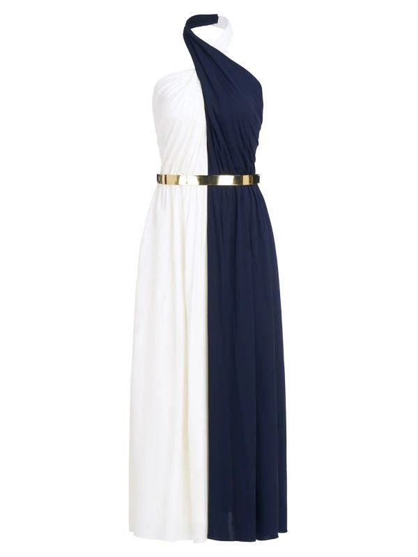 HALSTON Sondra Colorblocked Belted Midi-Dress 5
