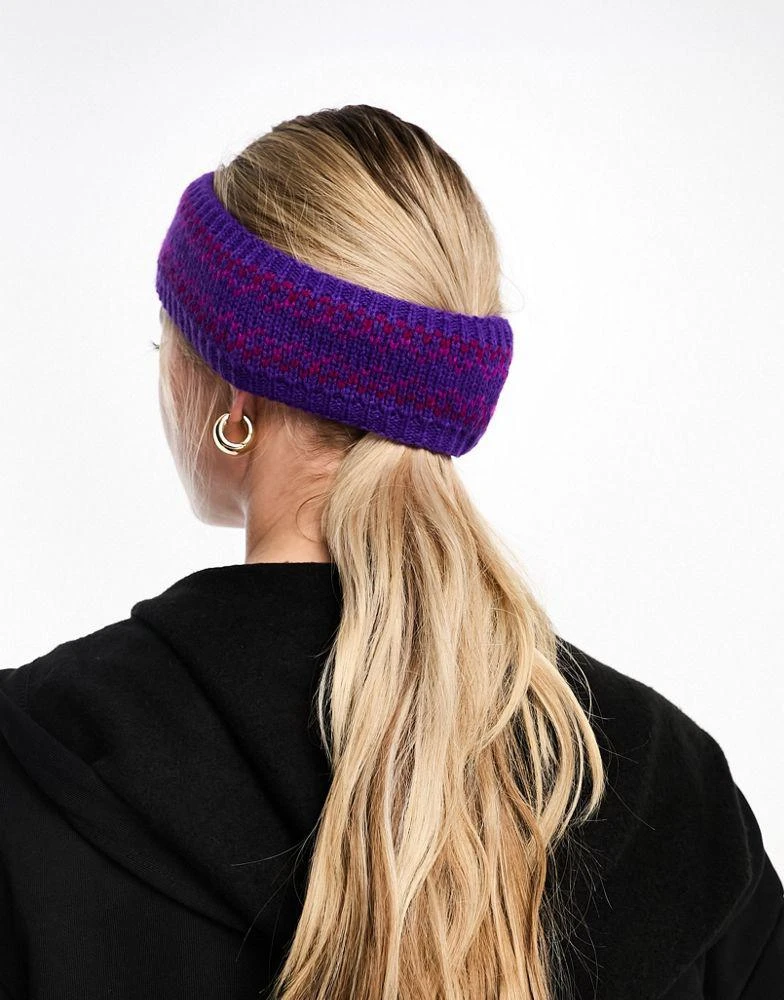 My Accessories My Accessories London fair isle knitted headband in purple 4