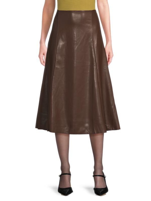 WeWoreWhat Flare Faux Leather Midi-Skirt