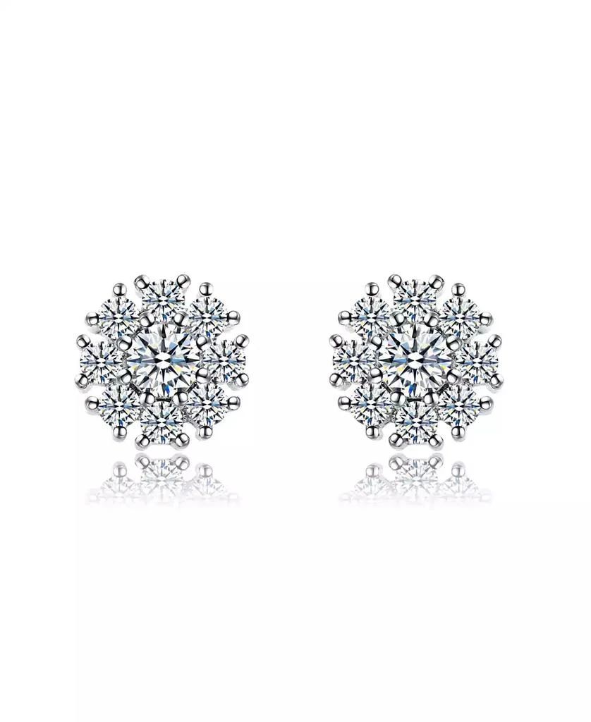 Rachel Glauber White Gold Plated with Cubic Zirconia Snowflake Cluster Stud Earrings