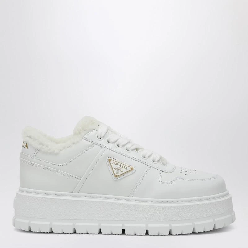 Prada White leather and sheepskin platform sneaker 1