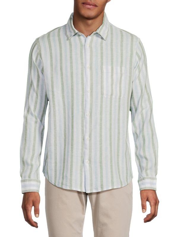Saks Fifth Avenue Linen-Blend Cabana Stripe Long Sleeve Shirt