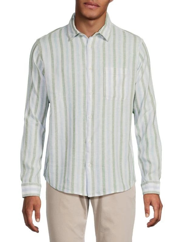 Saks Fifth Avenue Linen-Blend Cabana Stripe Long Sleeve Shirt 1