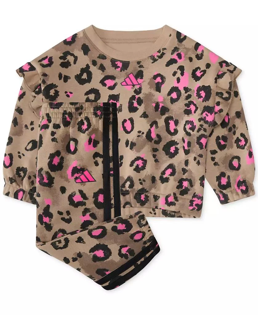 Adidas Toddler 
Little Girls Printed Flutter-Sleeve Pullover Sweatshirt 
Elastic-Waistband Printed Jogger Pants, 2 Piece Set 4